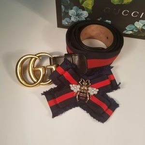 Red and blue bee brooch